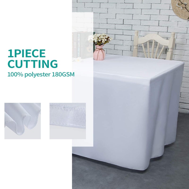 Surmente White Fitted Tablecloths for 6 Foot Rectangle Tables, White Table Covers for Weddings, Banquets, or Restaurants - Image 2